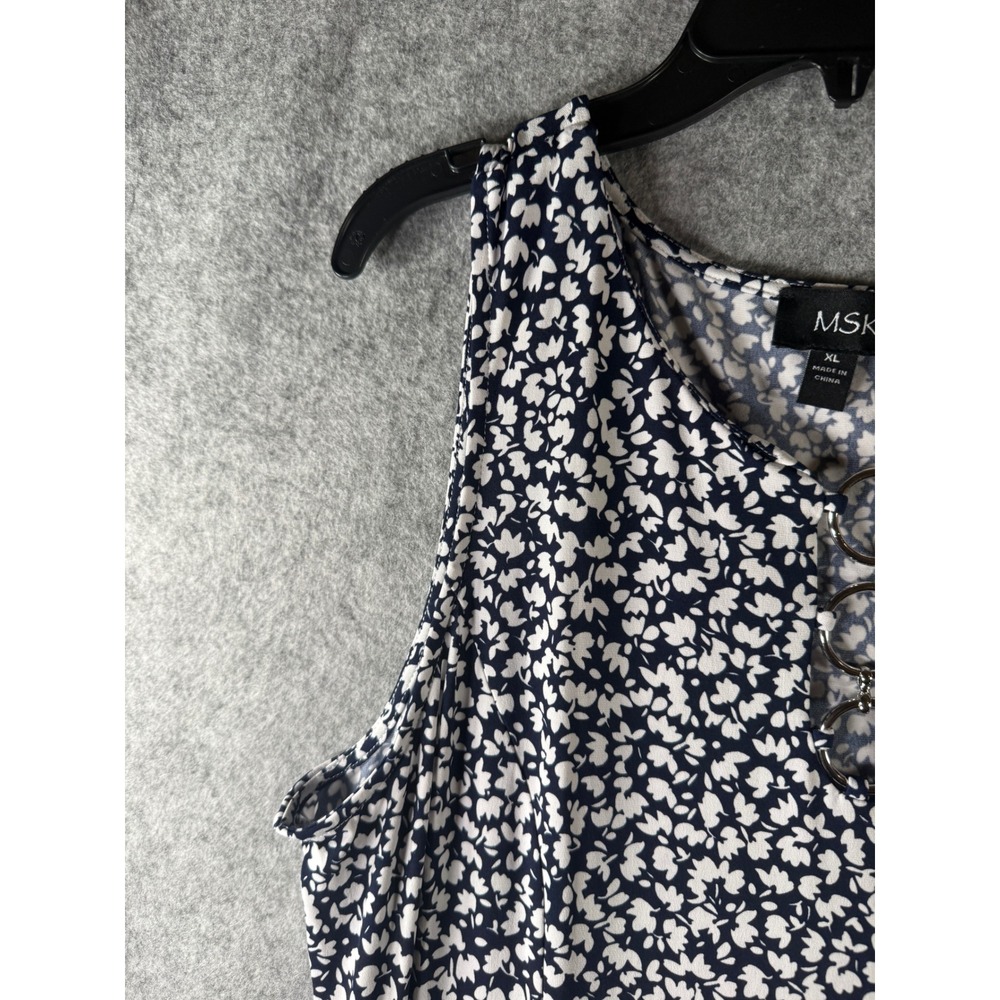 MSK Womens Navy Blue White Floral Sleeveless Maxi Dress Ring Detail XL - Picture 4 of 11